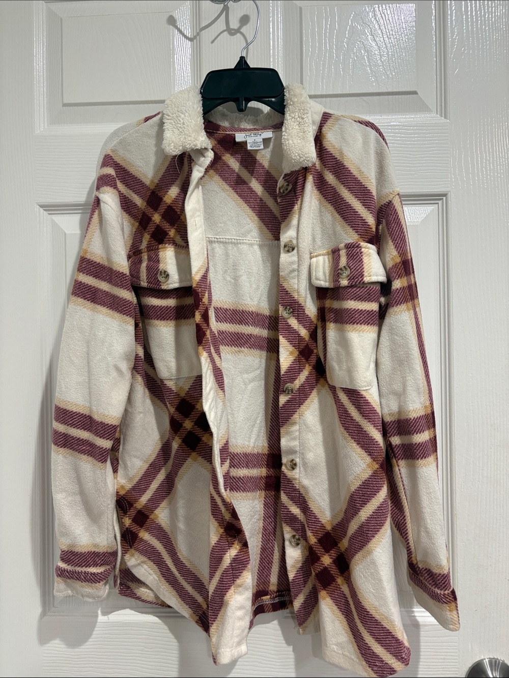 Cozy Plaid Sherpa-Lined Shacket - Cream & Burgundy